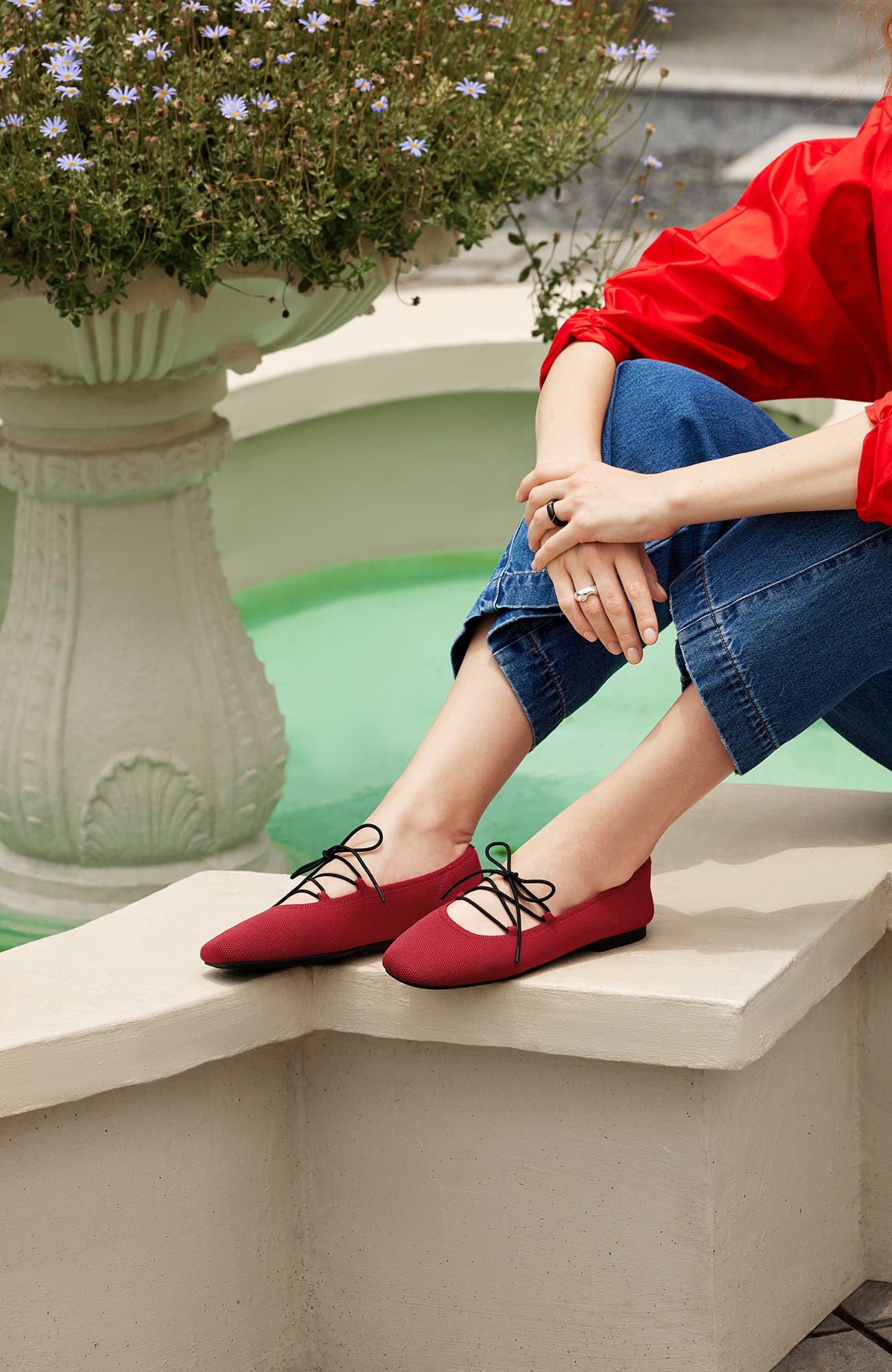Miley Square-Toe Ballet Flats Lace-Up Mary Janes, Alternate, color, Ruby Red