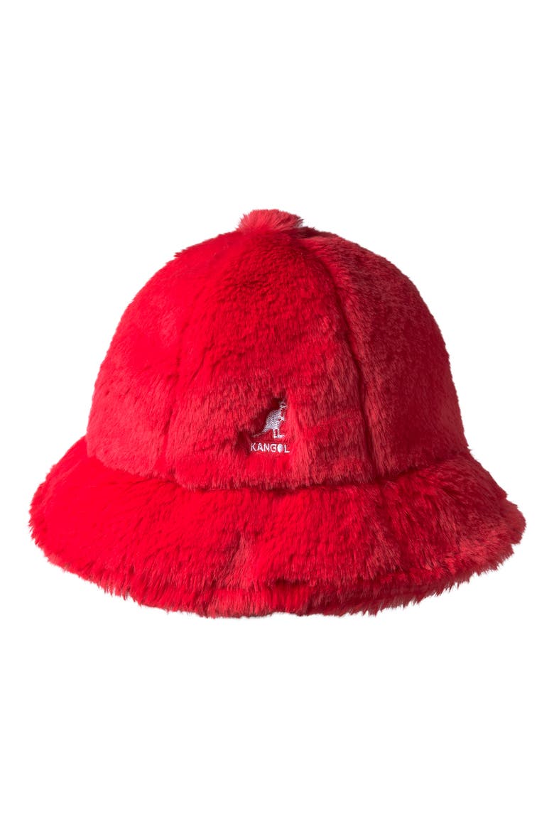 Faux Fur Casual Bucket Hat, Main, color, SCARLET