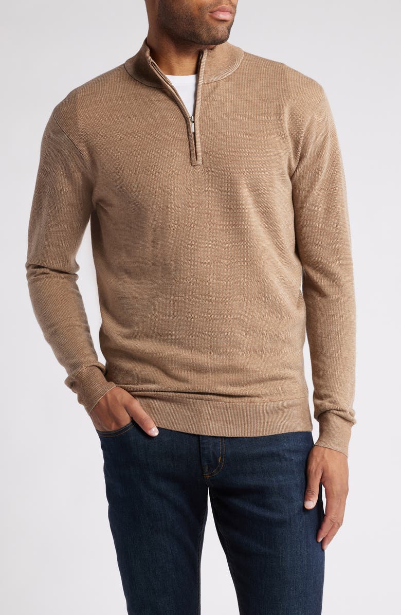 Peter Millar Breaker Bird's Eye Quarter Zip Sweater, Main, color, 