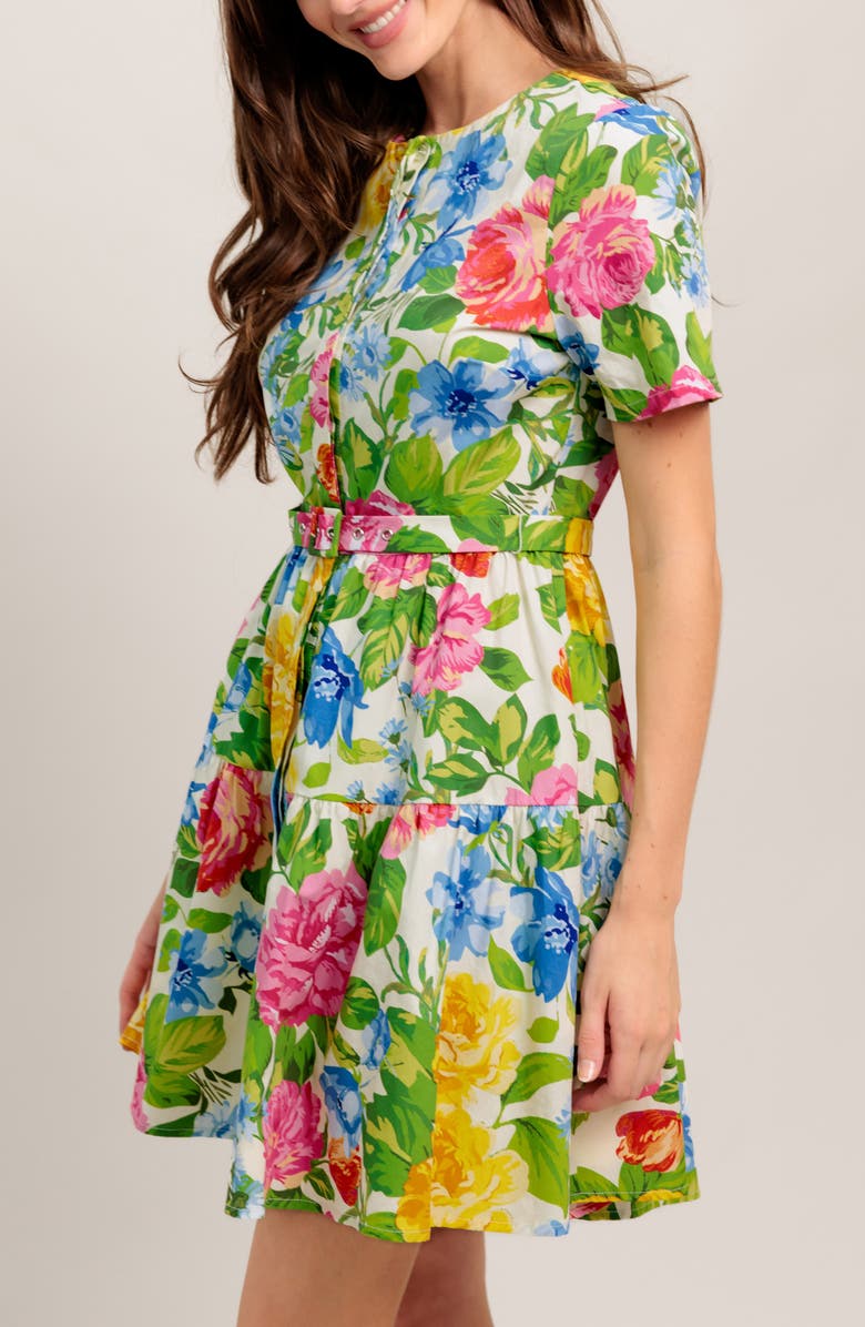 FLYING TOMATO Short Sleeve Print Minidress, Alternate, color, Green Multi Floral