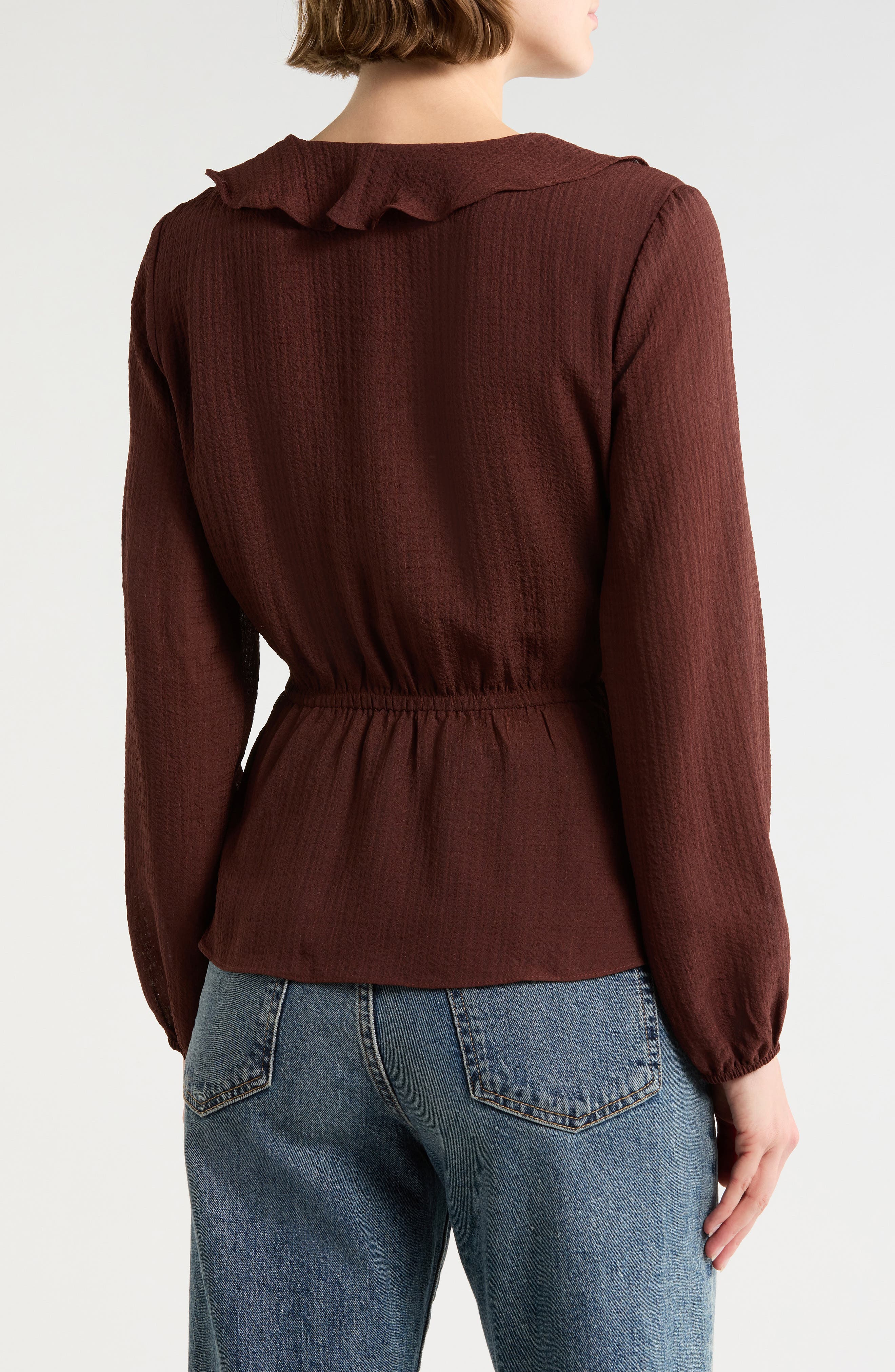 Ruffle Long Sleeve Faux Wrap Top - image 4