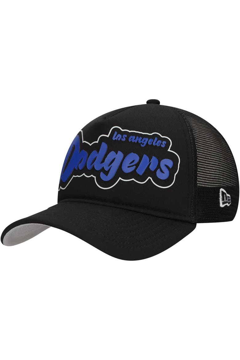 Men's New Era Black Los Angeles Dodgers Retro Bold A-Frame Trucker 9FORTY Adjustable Hat, Main, color, Black