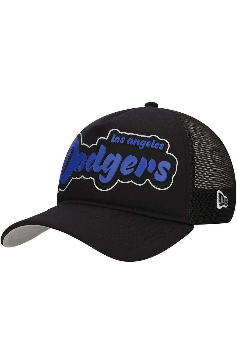 New Era Men's New Era Black Los Angeles Dodgers Retro Bold A-Frame Trucker 9FORTY Adjustable Hat, Main, color, Black