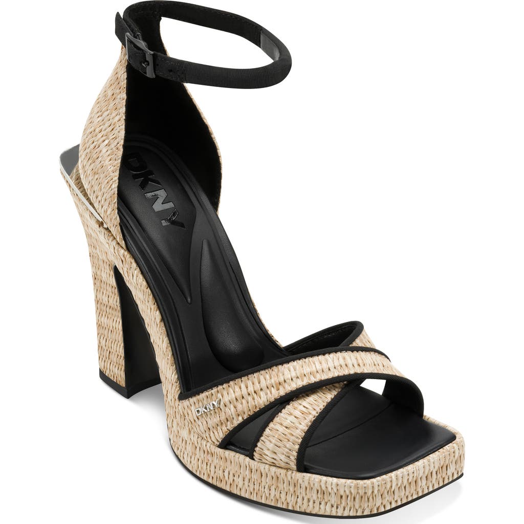 Dkny Linda Ankle Strap Platform Sandal In Natural/black