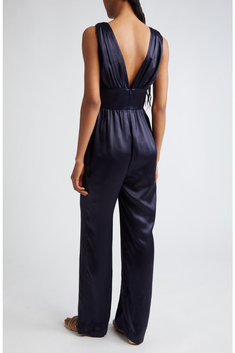 Plunge Neck Silk Charmeuse Jumpsuit, Alternate, color, BLUE