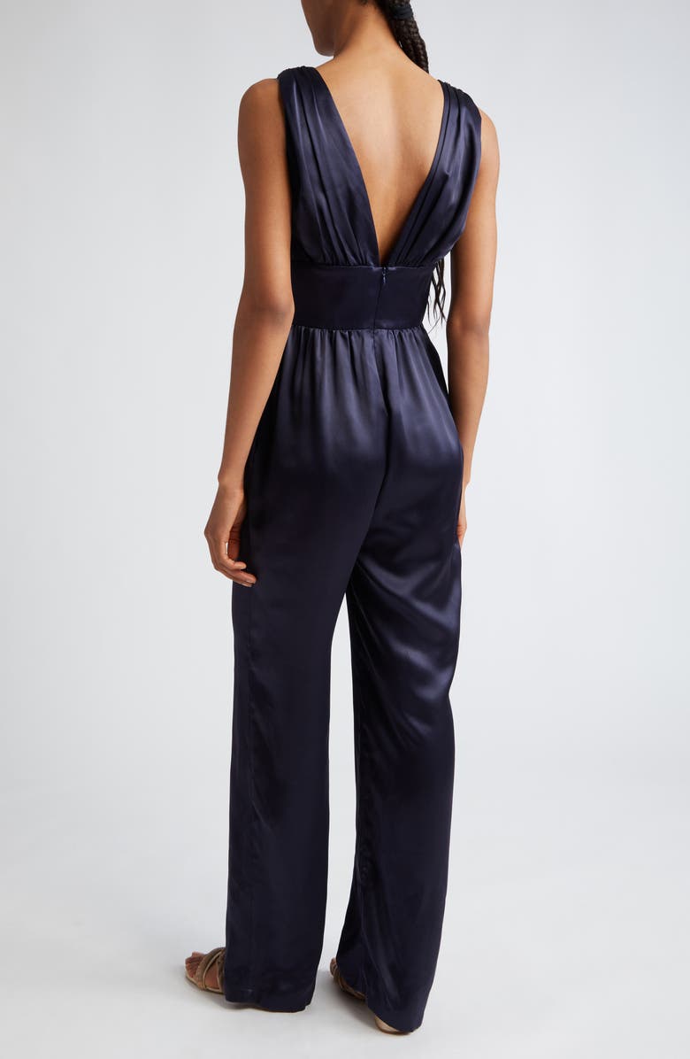 Eleventy Plunge Neck Silk Charmeuse Jumpsuit, Alternate, color, Blue