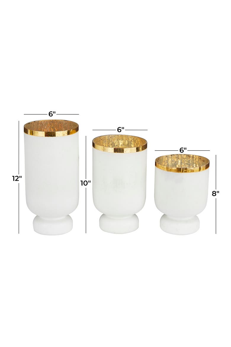 White Glass Pillar Hurricane Lamp with Goldtone Interior - Set of 3, Alternate, color, WHITE