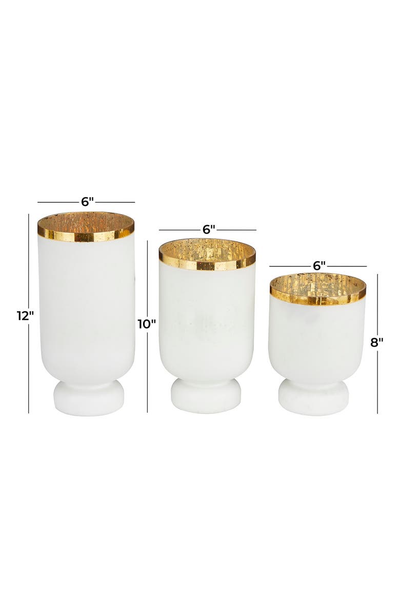 VIVIAN LUNE HOME White Glass Pillar Hurricane Lamp with Goldtone Interior - Set of 3, Alternate, color, White