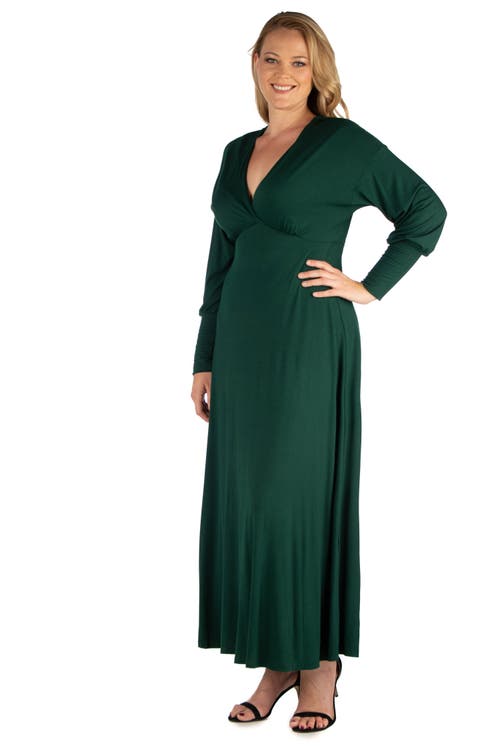 24seven Comfort Apparel Plus Size V-neck Long Sleeve Maxi Dress In Multi