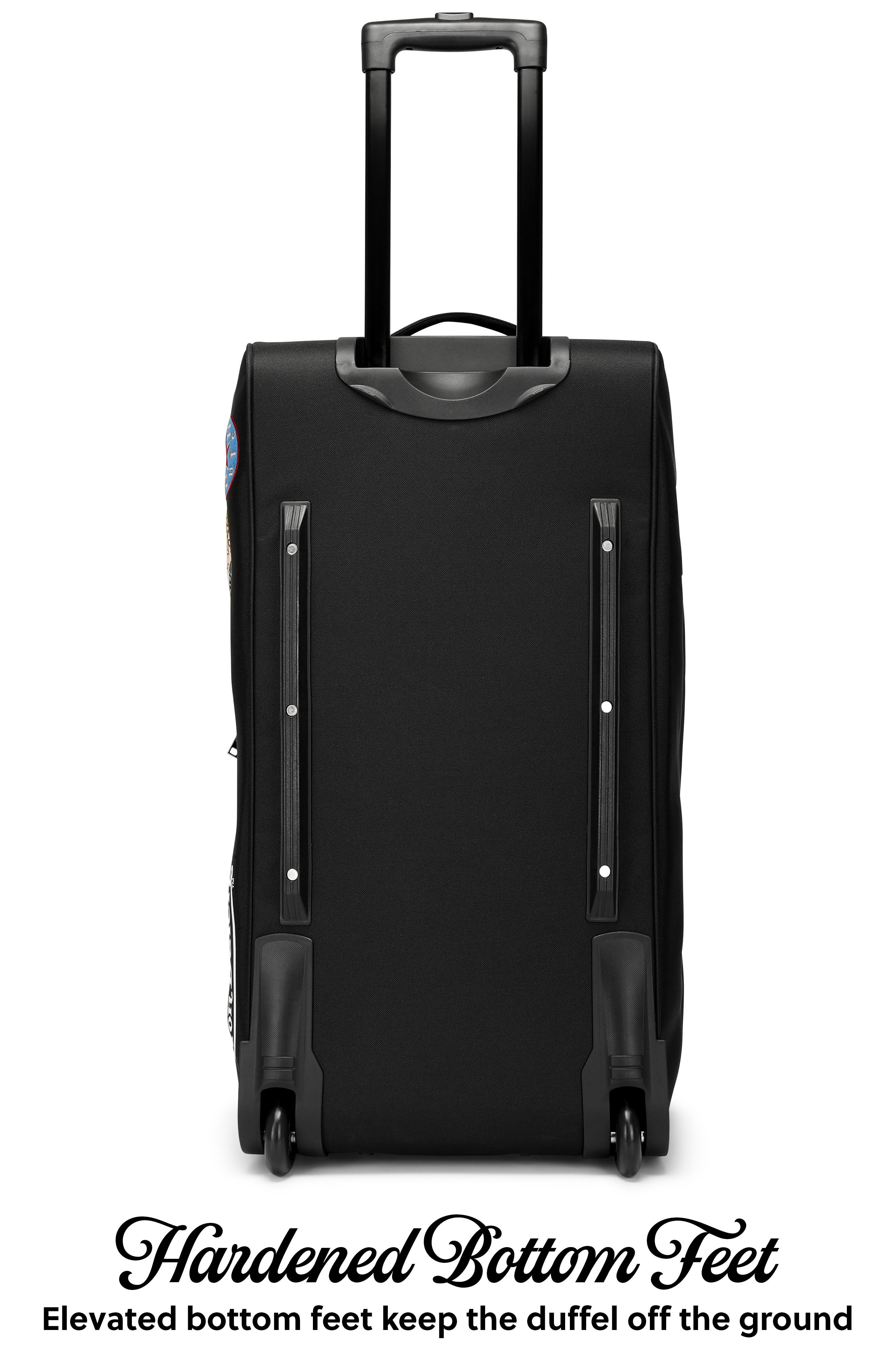 Von Dutch Signature Patch Rolling Travel Duffel Bag with Inline Skate Wheels, Alternate, color, Black