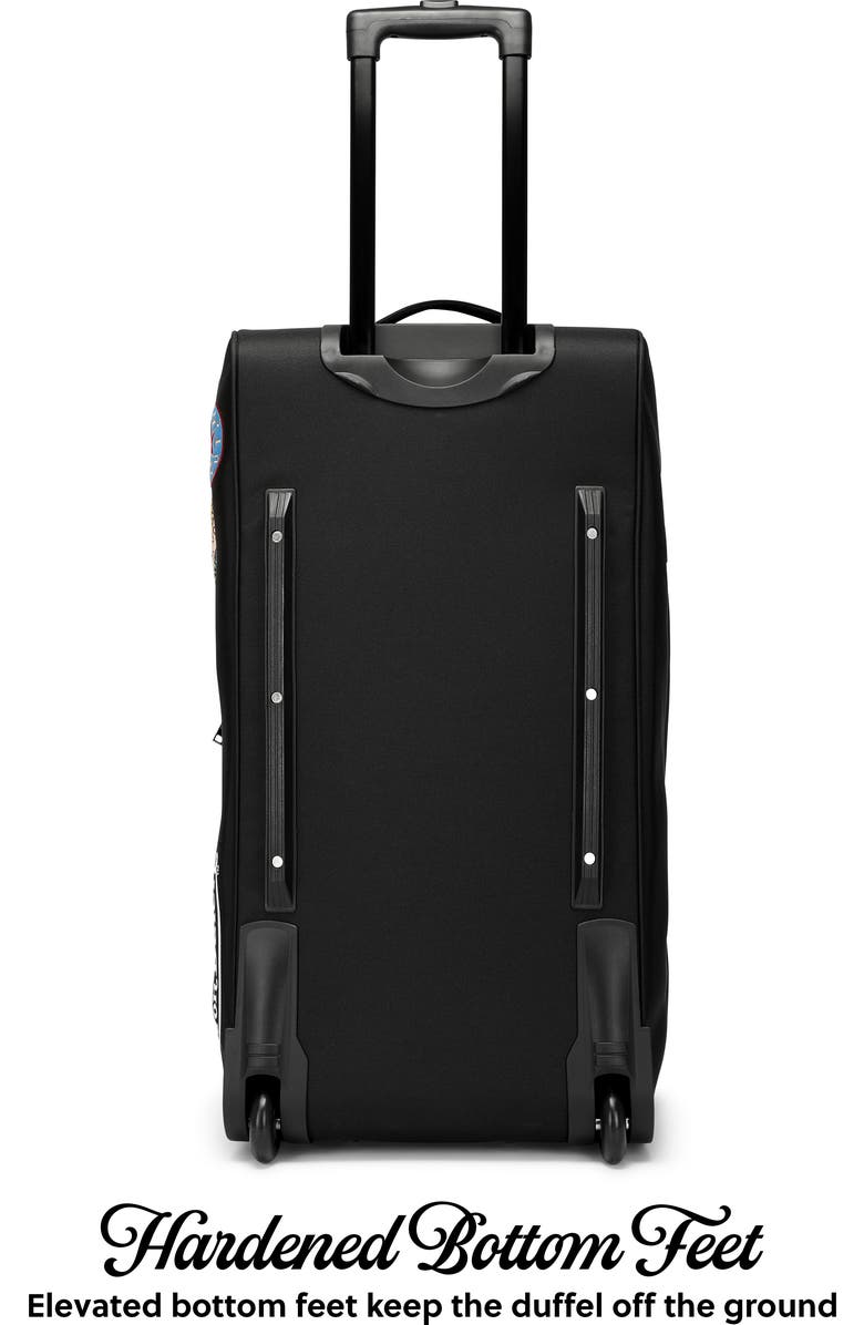 Von Dutch Signature Patch Rolling Travel Duffel Bag with Inline Skate Wheels, Alternate, color, Black