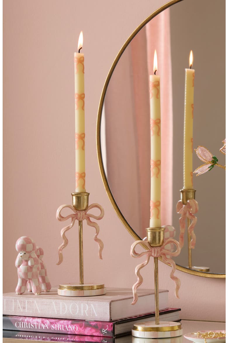 Set of 2 Pink Bow Taper Dinner Candles, Alternate, color, PINK
