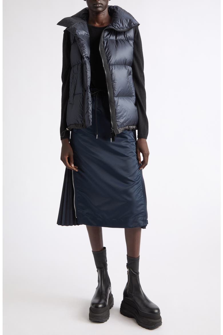 Nylon Twill Midi Skirt, Alternate, color, NAVY