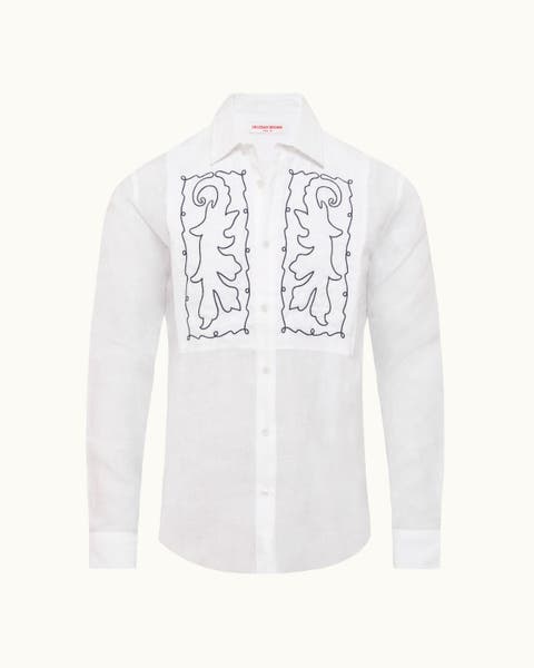 Giles Embroidery Tailored Fit Linen Embroidery Shirt