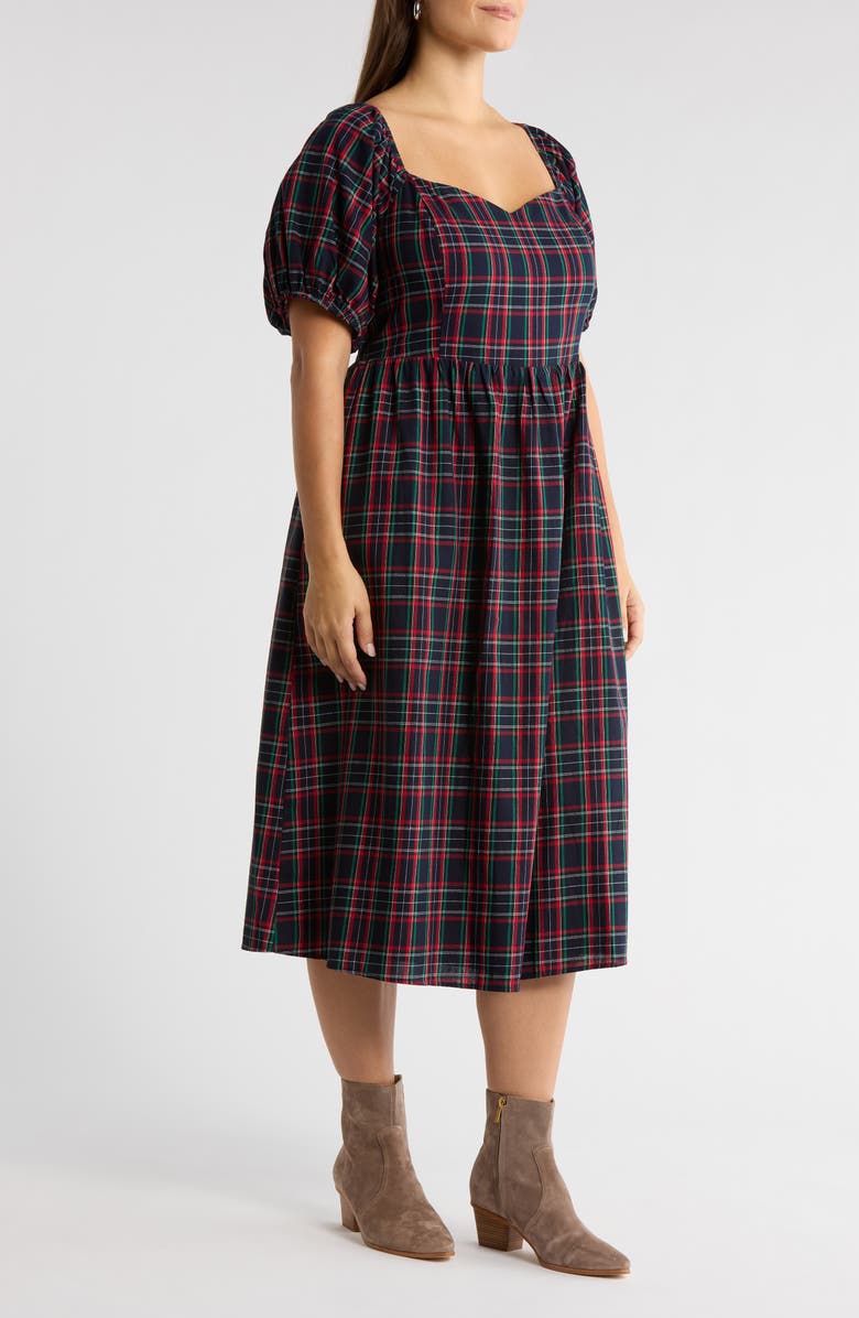 SUGARLIPS Arvada Plaid Puff Sleeve Dress, Alternate, color, Navy-Multi