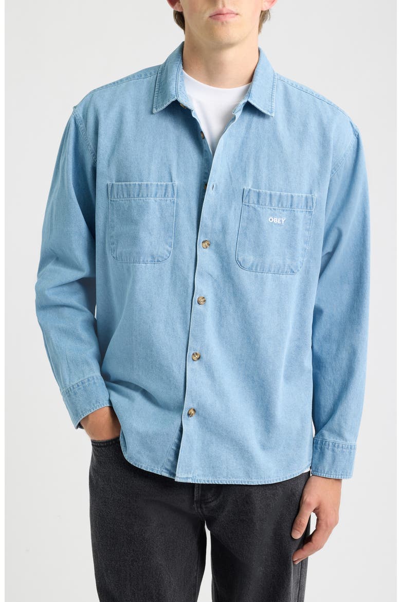 Charlie Cotton Denim Button-Up Top, Alternate, color, LIGHT INDIGO