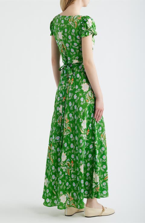 Valerine Print Ruffle Silk Blend Maxi Dress
