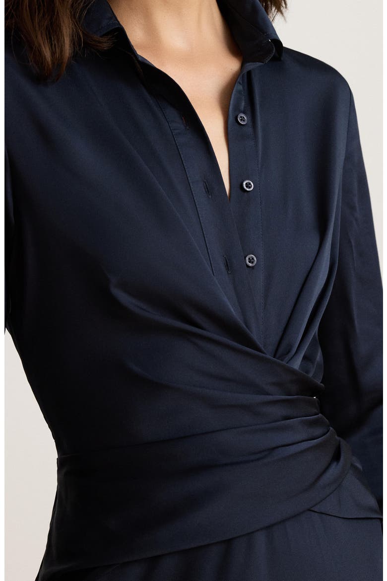 Featherweight Satin Charmeuse Shirtdress Gown, Alternate, color, LAUREN NAVY