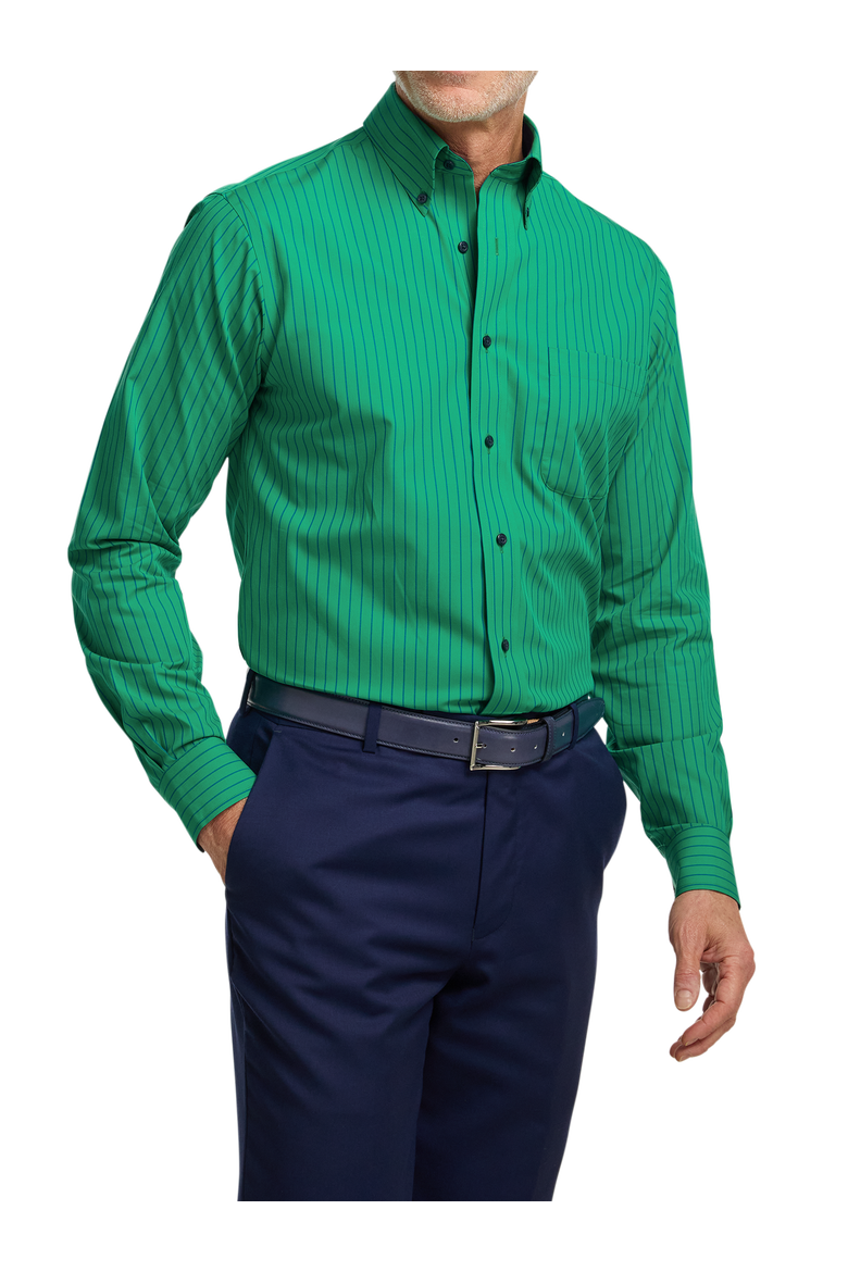 Non-iron Cotton Dress Shirt With Contrast Trim, Alternate, color, Green/Black