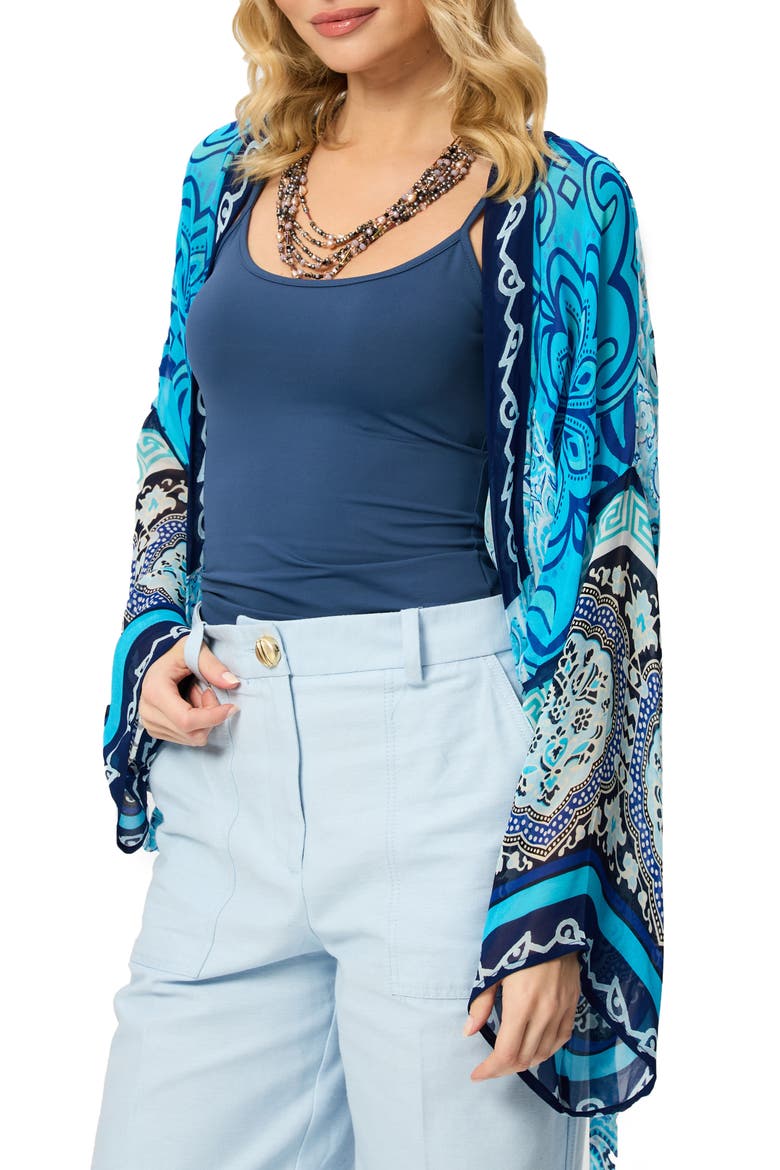 Paisley Tie Front Tunic, Alternate, color, BLUE