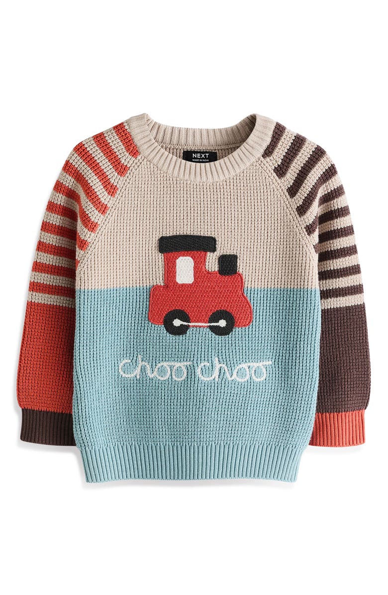 NEXT Kids' Train Appliqué Cotton Sweater, Main, color, 