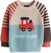 NEXT Kids' Train Appliqué Cotton Sweater