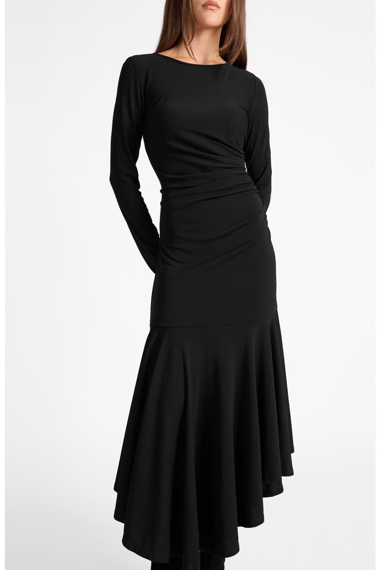 Abigail Long Sleeve Hi Lo Dress In Fluid Jersey, Alternate, color, BLACK