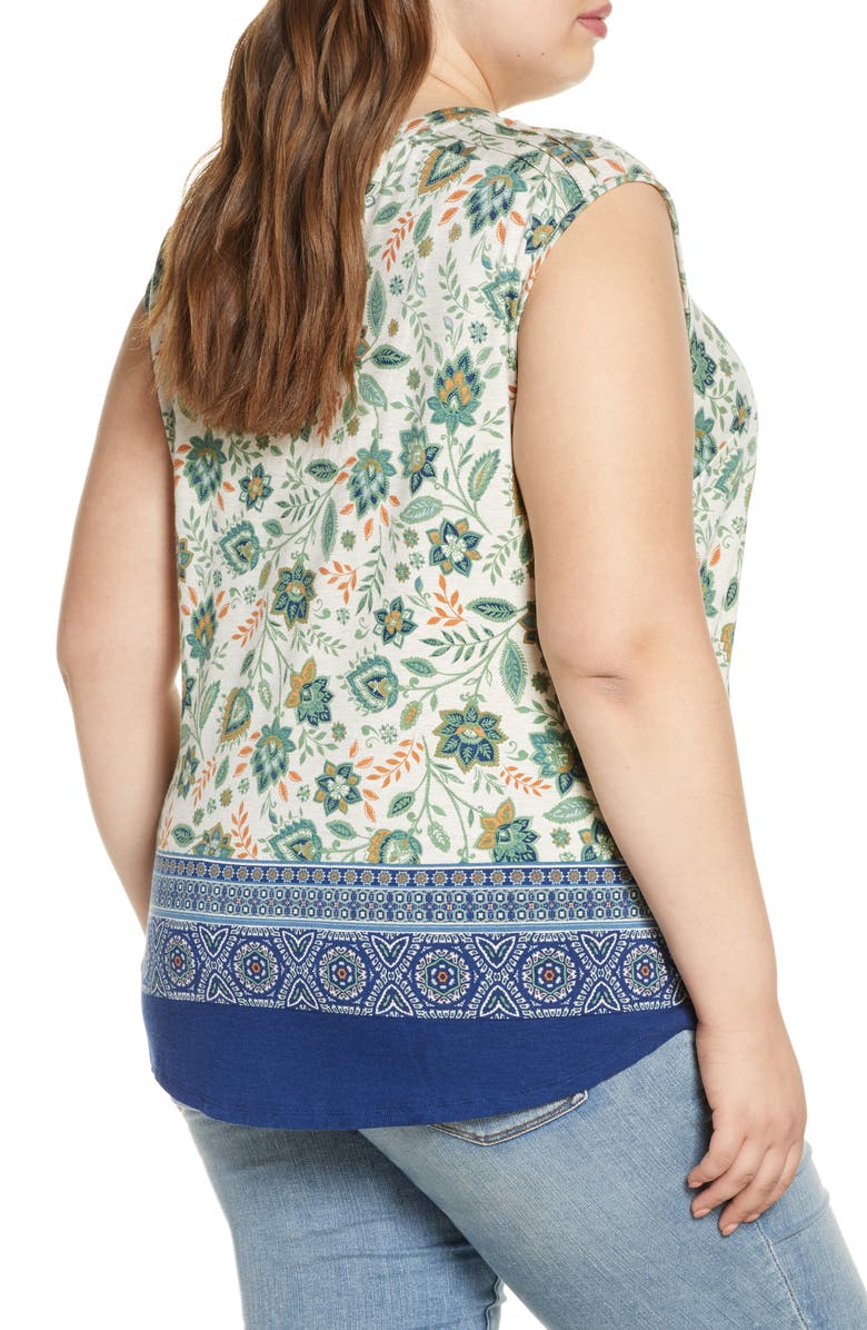 DR2 by Daniel Rainn Daniel Rainn Border Print Lace Shoulder Tank Top, Alternate, color, 