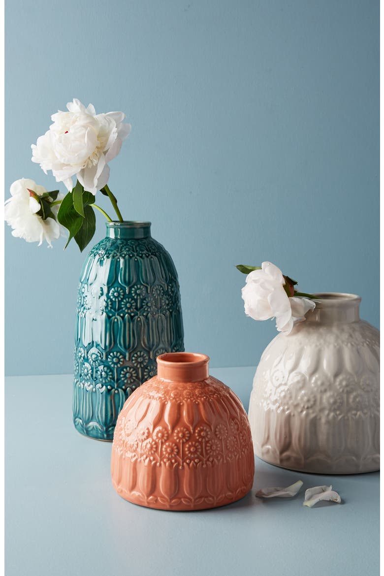 Anthropologie Embossed Floral Vase, Alternate, color, PEACH