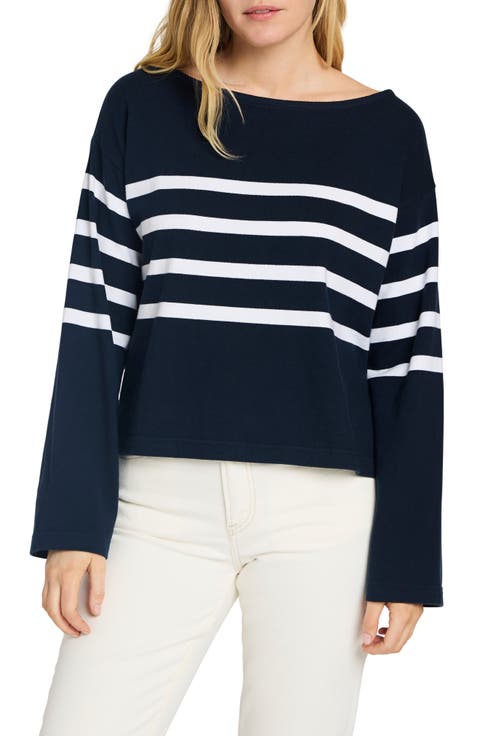 Rugby Stripe Organic Cotton Boat Neck T-Shirt