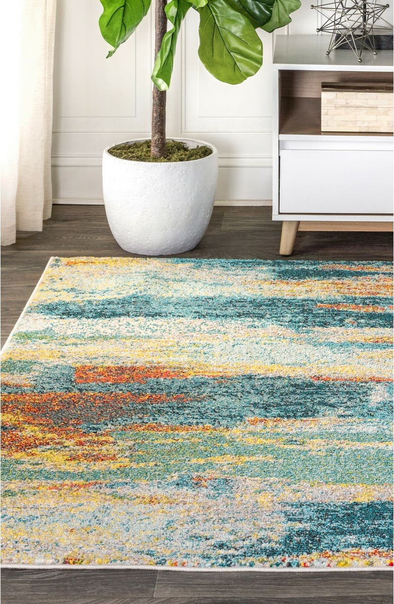 JONATHAN Y Contemporary POP Modern Abstract Vintage Waterfall Area Rug, Alternate, color, Blue/Cream/Yellow