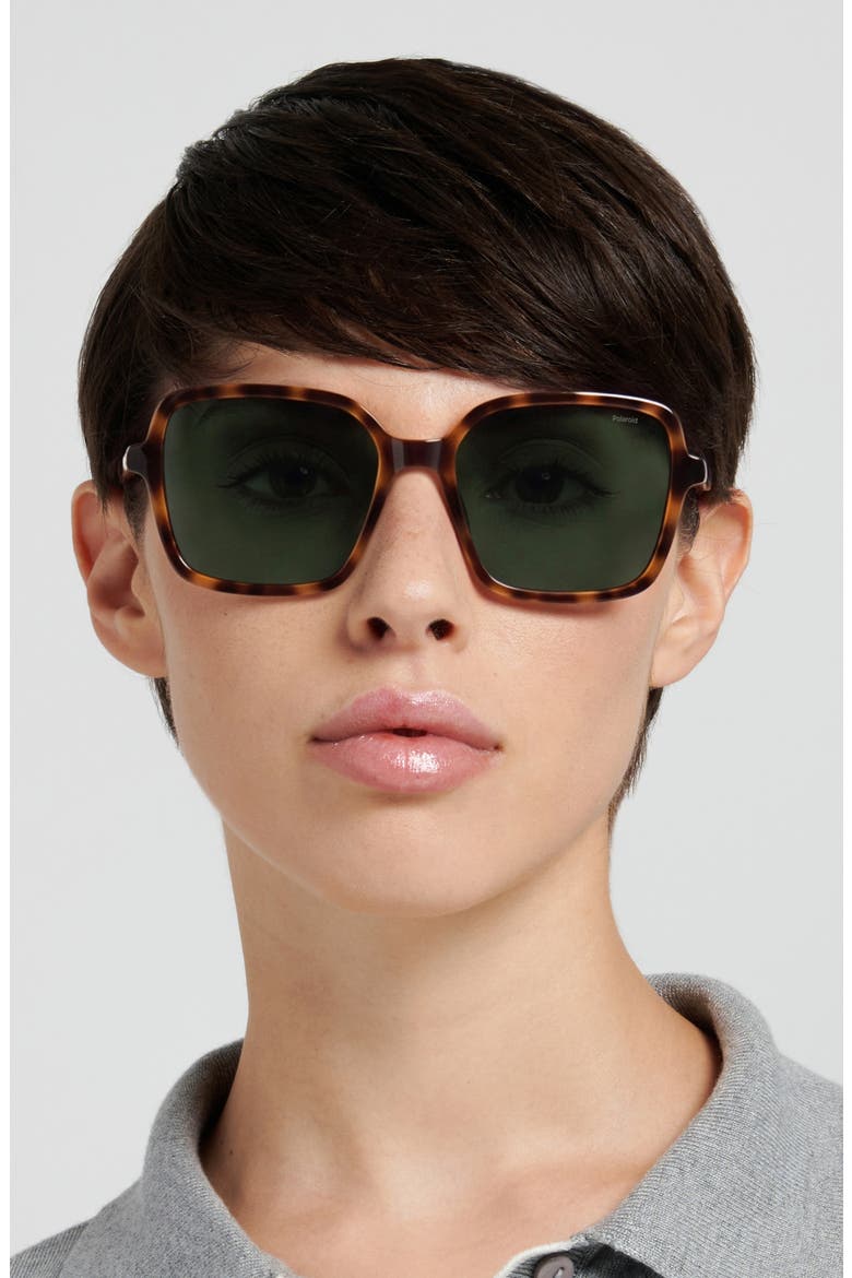 56mm Polarized Square Sunglasses, Alternate, color, HAVANA/ GREEN PZ