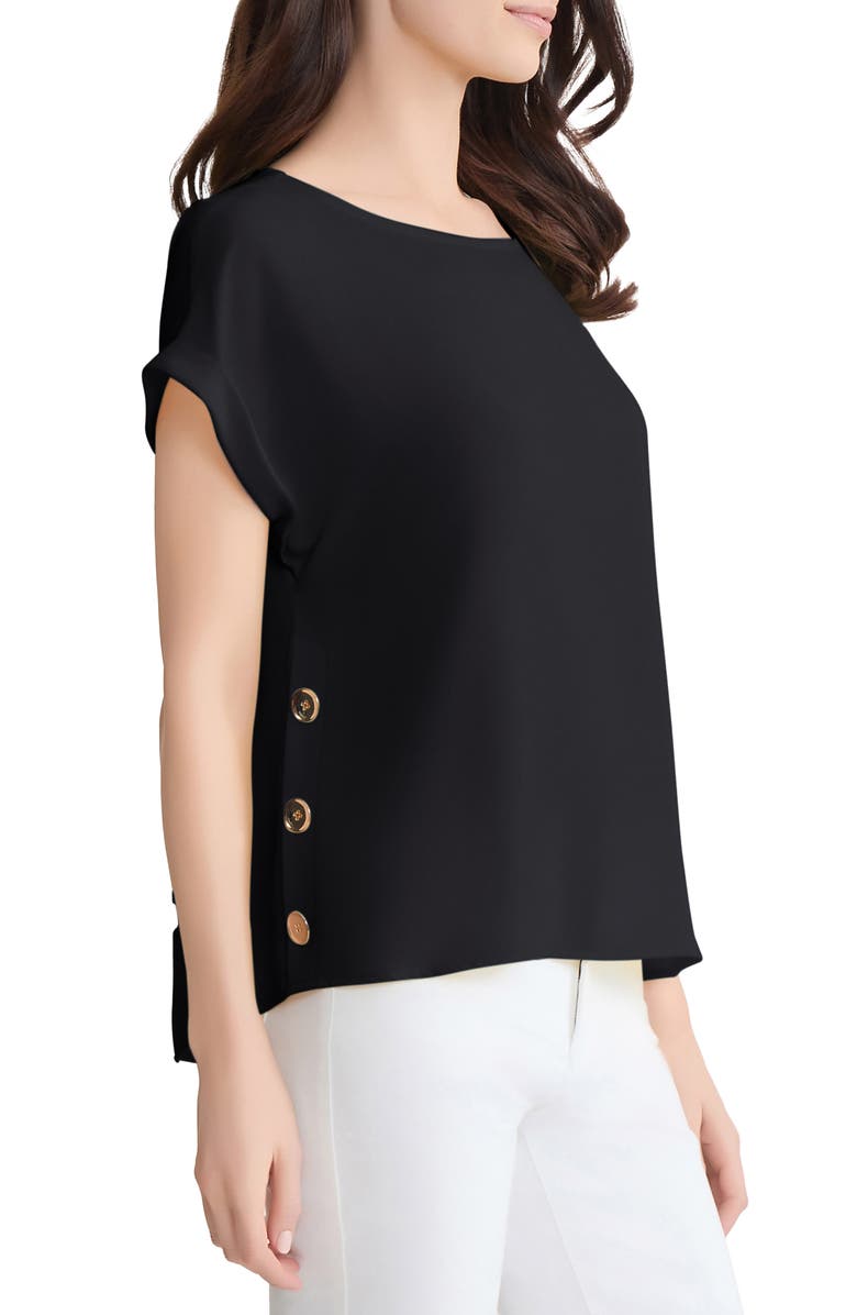 Jones New York Button Side Short Sleeve Top, Alternate, color, Jones Black
