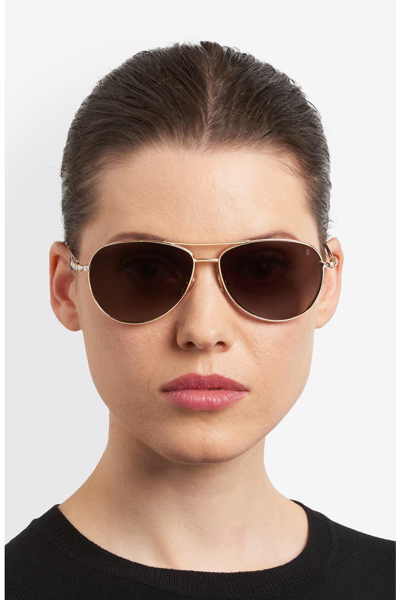 60mm Pilot Sunglasses, Alternate, color, GOLD/ BROWN SF