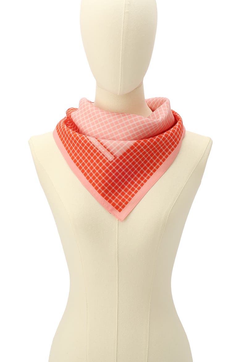 petite windowpane check square cotton & silk bandana, Alternate, color, RED/ PINK