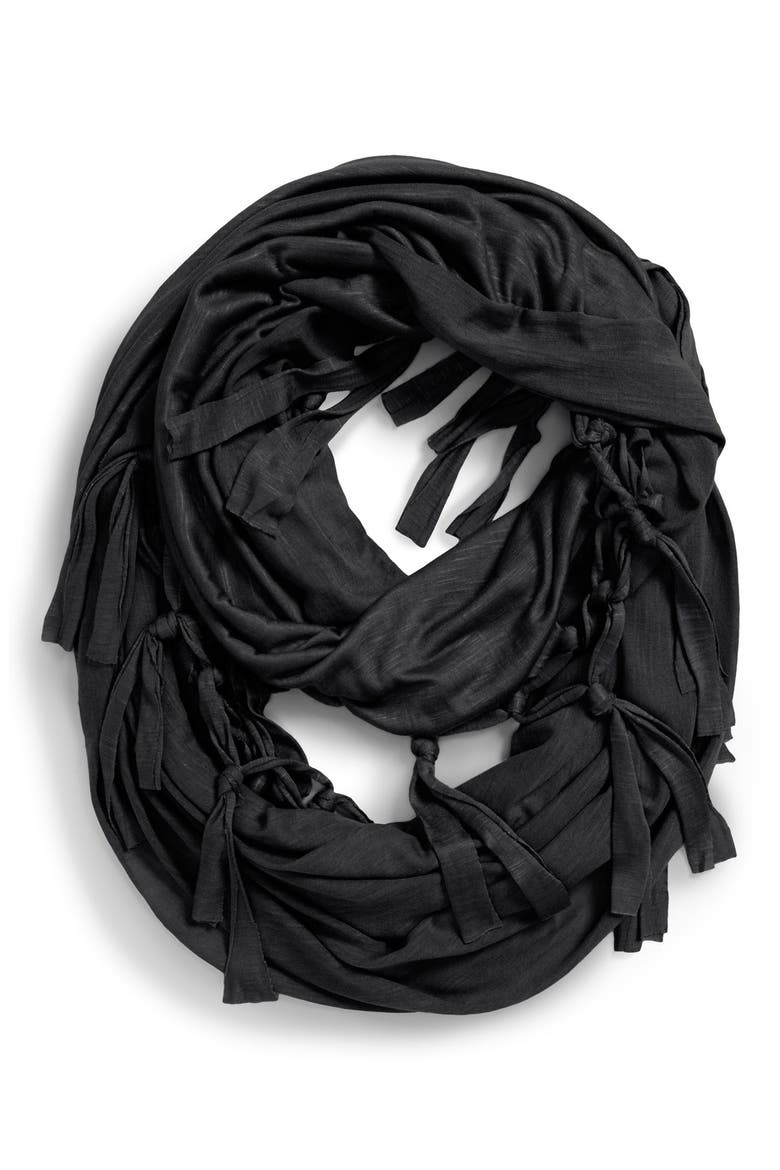 BCBGeneration 'Tassel Tease' Infinity Scarf, Main, color, BLACK
