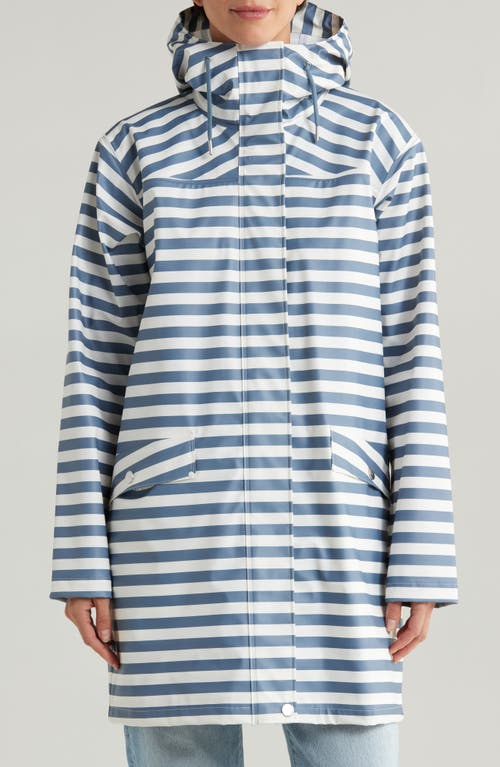 Helly Hansen Moss Waterproof Rain Coat In 601 Washed Navy Stripe Aop