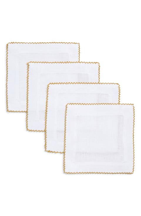 Picot Edge Set of 4 Linen Cocktail Napkins