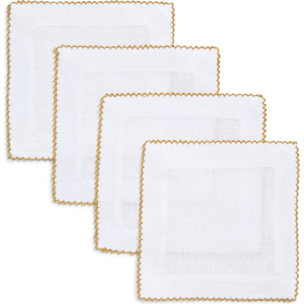 Tina Chen Designs Picot Edge Set Of 4 Linen Cocktail Napkins In Gold