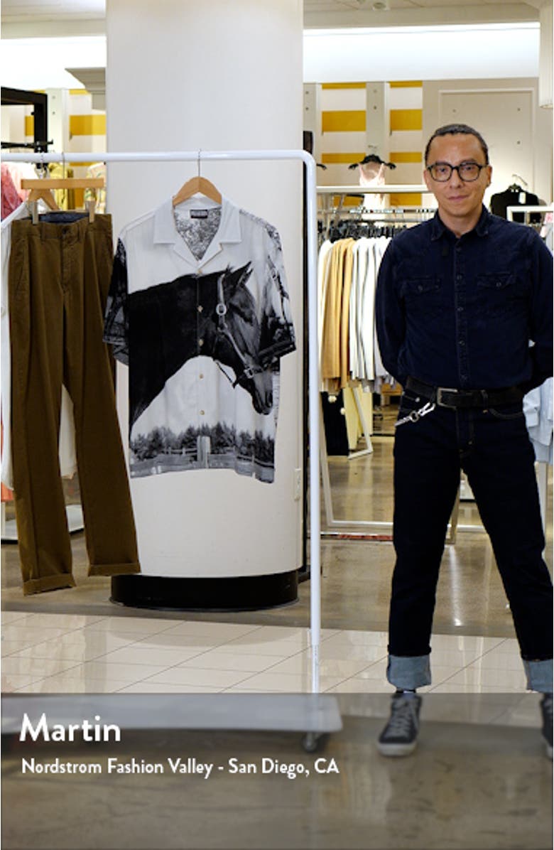 Horses Print Short Sleeve Button-Up Shirt, sales video thumbnail