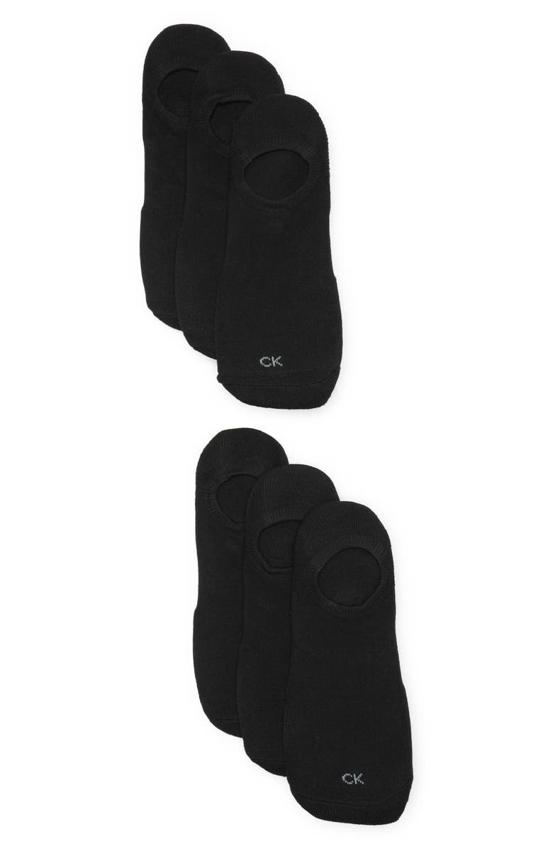 Calvin Klein 6-Pack 1/2 Terry Cushion Cut Liner Socks, Main, color, Black