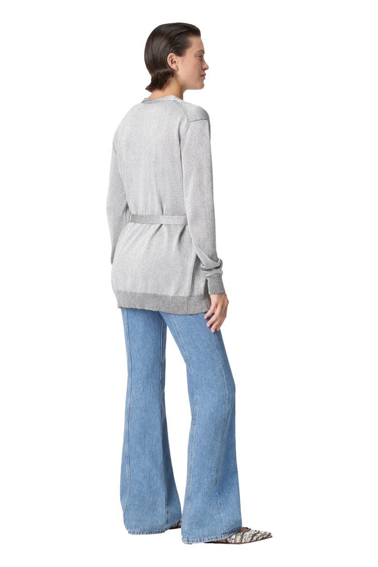 Lamé Fabric Cardigan With Belt, Alternate, color, Light Blue