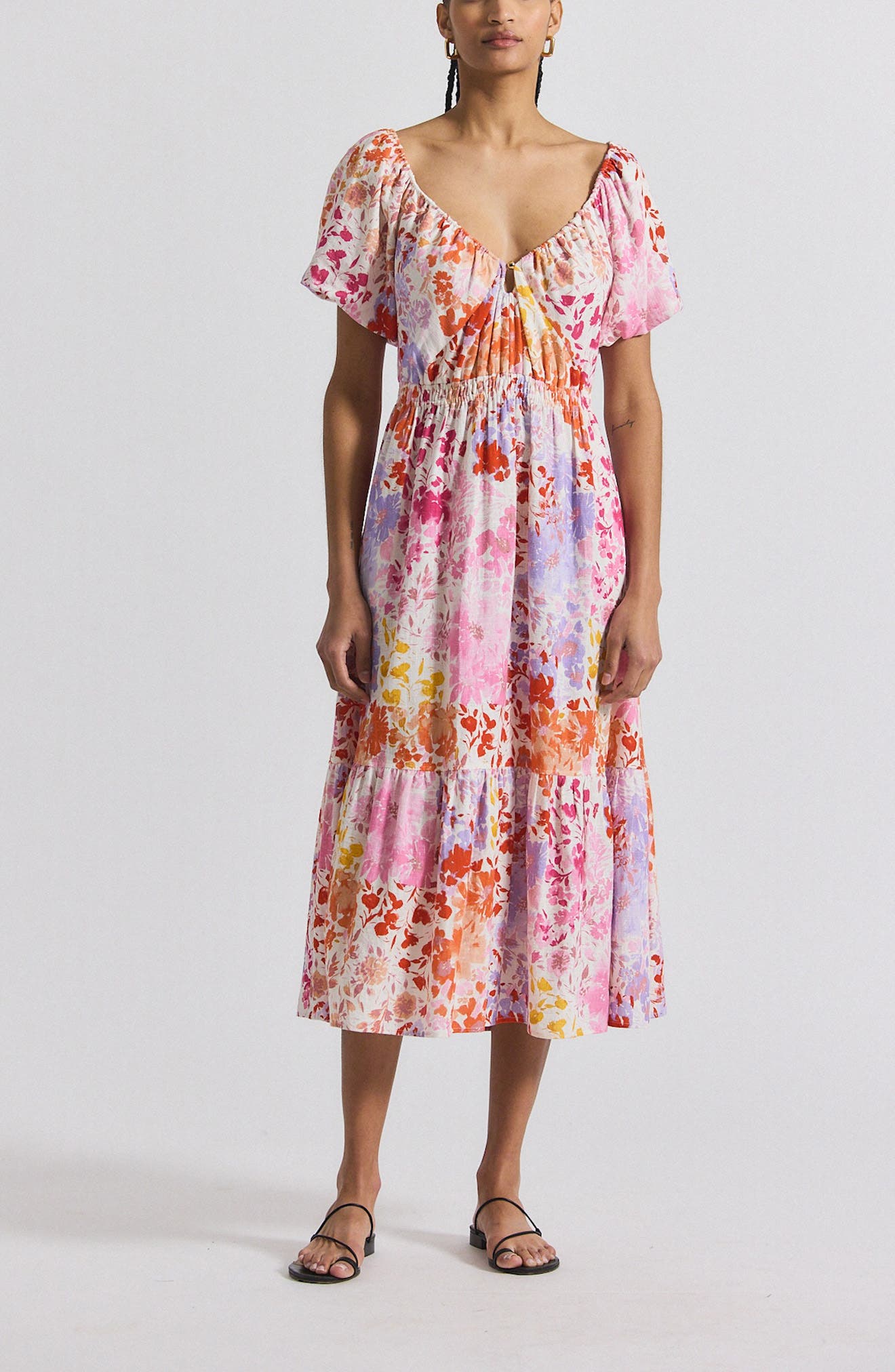 Derek Lam 10 Crosby Laine Floral Print Tiered Midi Dress