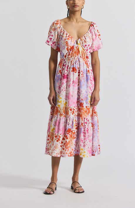Derek Lam 10 Crosby Laine Floral Print Tiered Midi Dress
