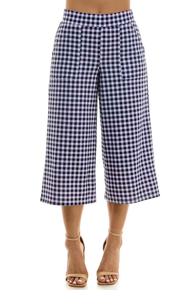 Gingham Crop Wide Leg Pants, Main, color, NAVY WHITE