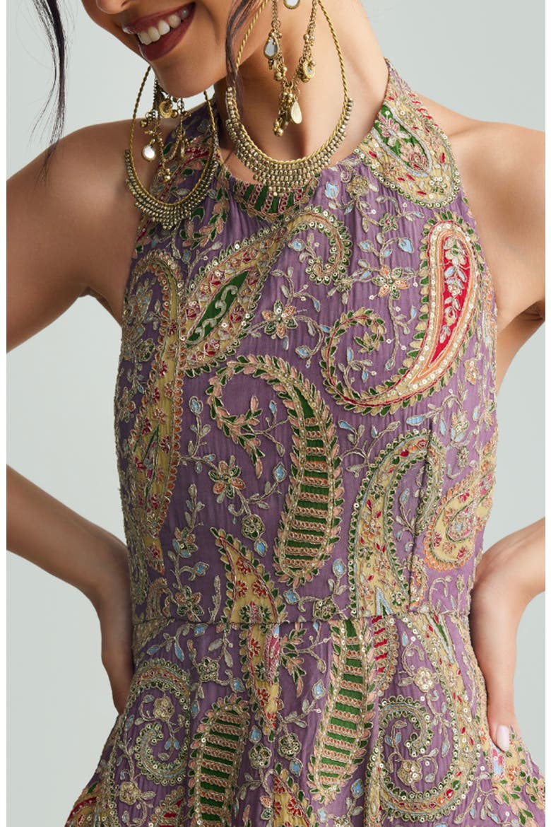 Zena Embellished Halter Gown, Alternate, color, PURPLE