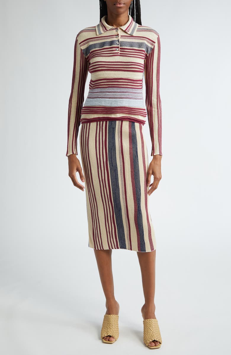 Bottega Veneta Mixed Stripe Linen Blend Polo Sweater, Alternate, color, 