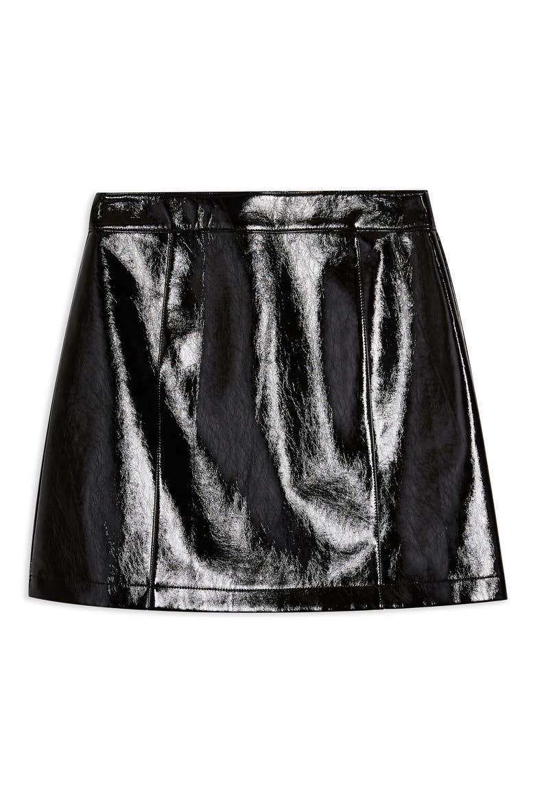 High Waist Vinyl Miniskirt, Alternate, color, BLACK