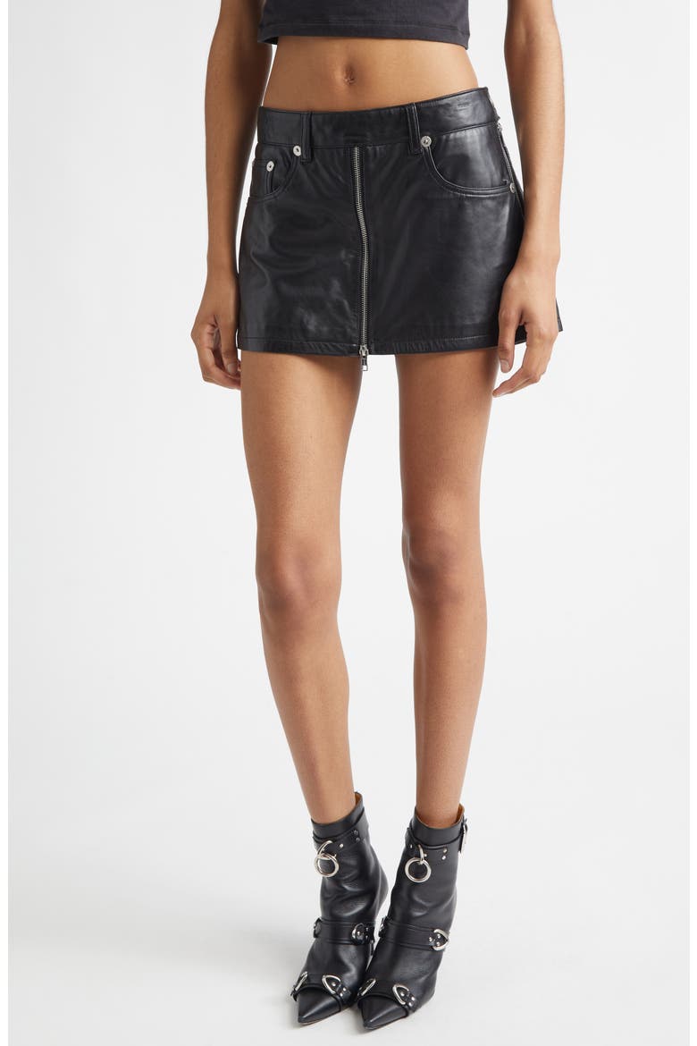 Front Zip Leather Skort, Alternate, color, BLACK