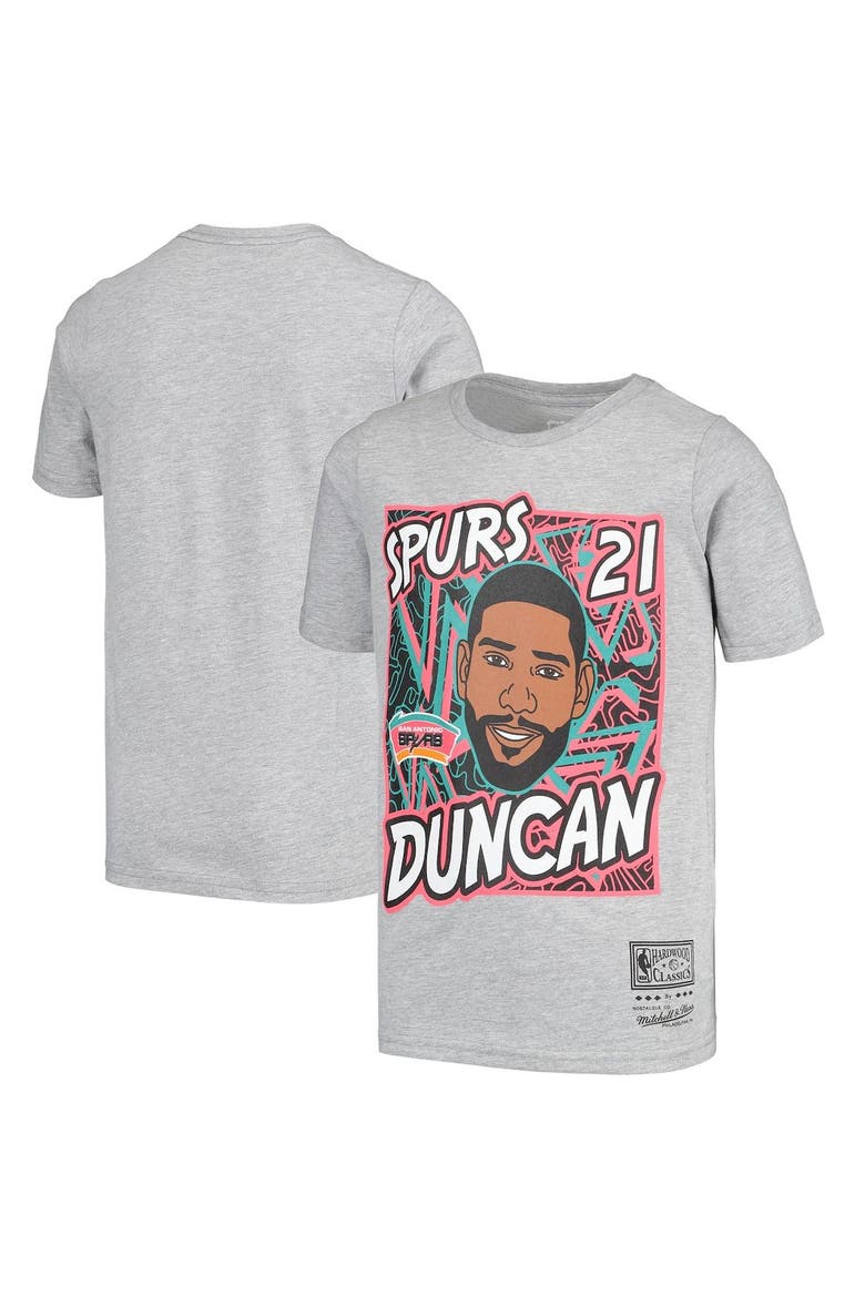 Youth Mitchell & Ness Tim Duncan Gray San Antonio Spurs Hardwood Classics King of the Court Player T-Shirt, Main, color, Gray